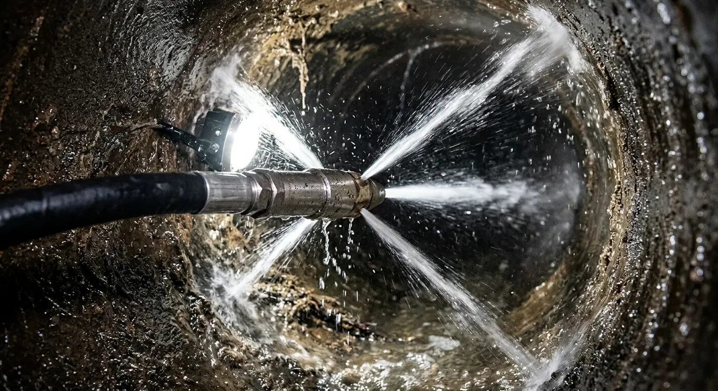 High-pressure hydro jetting nozzle cleaning sewer pipe for Storm Drain Cleaning in Santa Clara